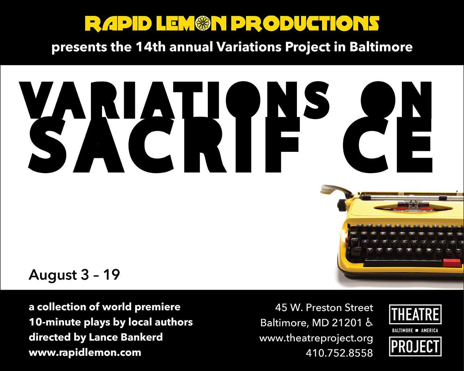 Baltimores Original Ten Minute Play Festival Returns To Theatre Project With Its 14th Annual Production Variations On Sacrifice Come See Full Productions Baltimores Original Ten Minute Play Festival Returns To Theatre Project With Its 14th Annual Production Variations On Sacrifice Come See Full Productions